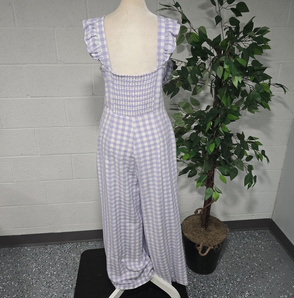 Urban Outfitters Emerson Gingham Ruffle Wide Leg Jumpsuit Fairy Garden Party XL - Picture 7 of 10